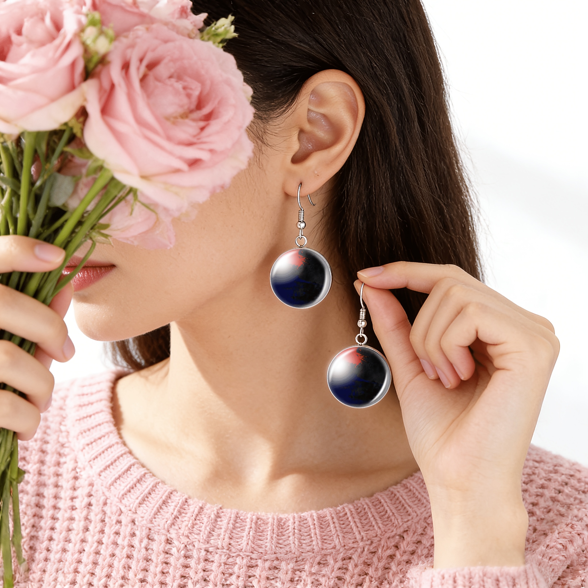 4pc Circular Pattern Jewelry Set, Necklace & Stud Earrings
